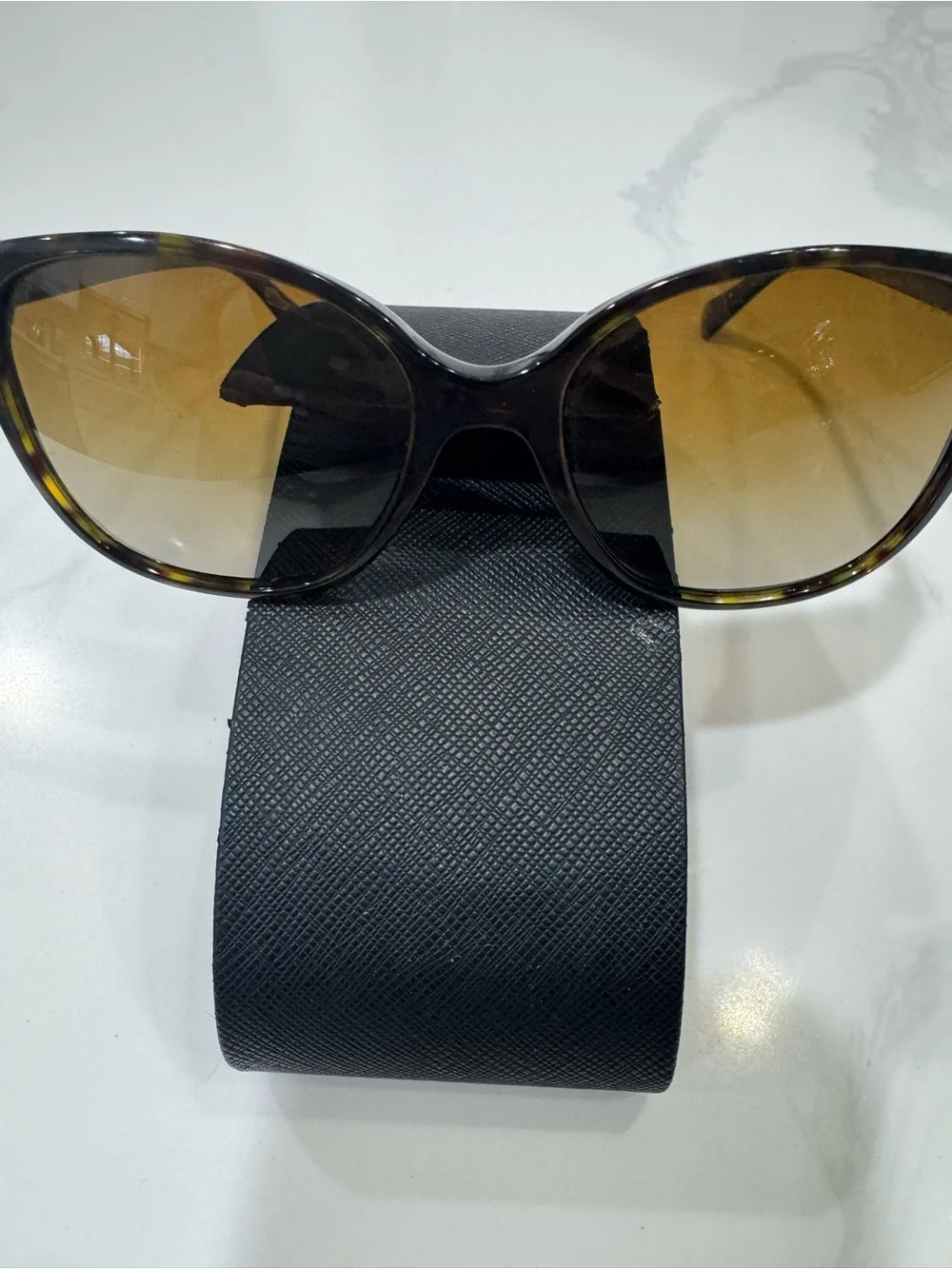 Prada Black-to-Clear Gradient Acetate Sunglasses with Gold Logo